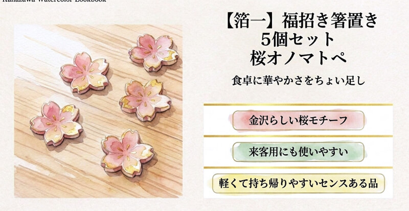 【箔一】福招き箸置き5個セット 桜オノマトペ