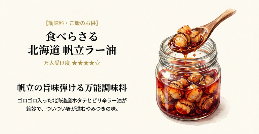 食べらさる 北海道 帆立ラー油