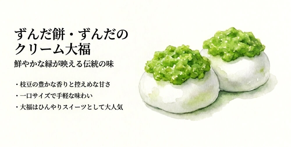 ずんだ餅 / ずんだのクリーム大福（お茶の井ヶ田 喜久水庵など）