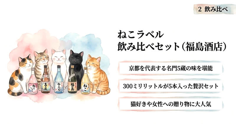 福島酒店】ねこラベル 京都 日本酒 飲み比べセット