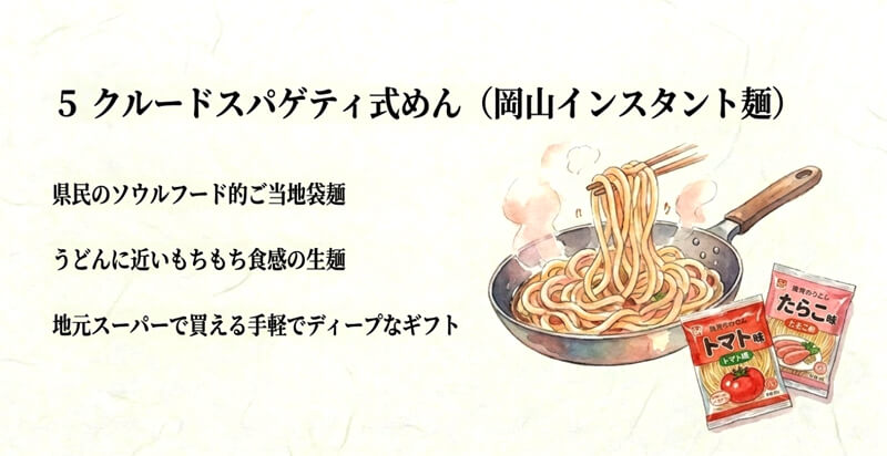 岡山インスタント麺の「クルードスパゲティ式めん」
