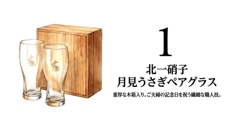 【小樽・北一硝子】月見うさぎ ビアグラスペア